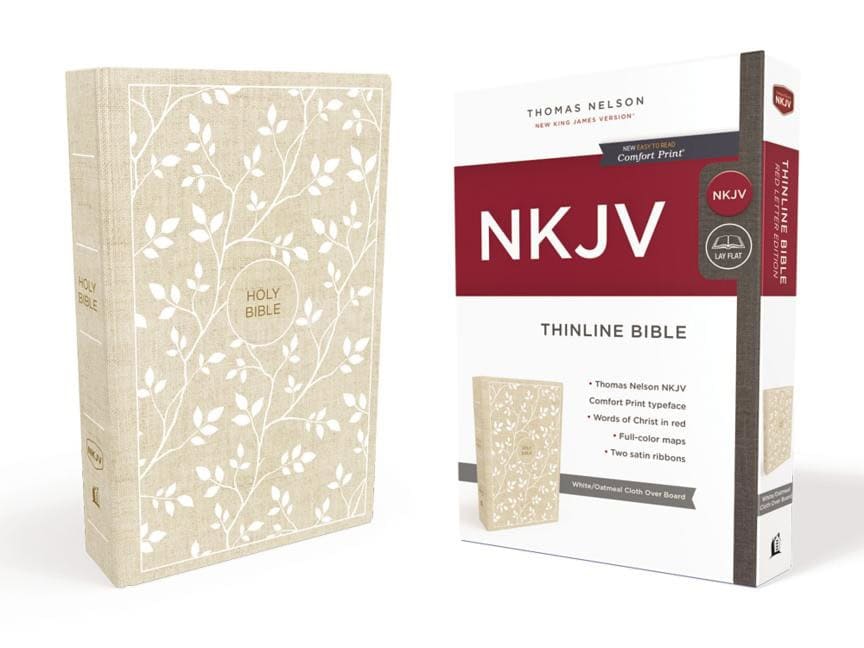 Thomas Nelson | Nkjv, thinline bible, standard print, cloth over board, white/tan, red lett