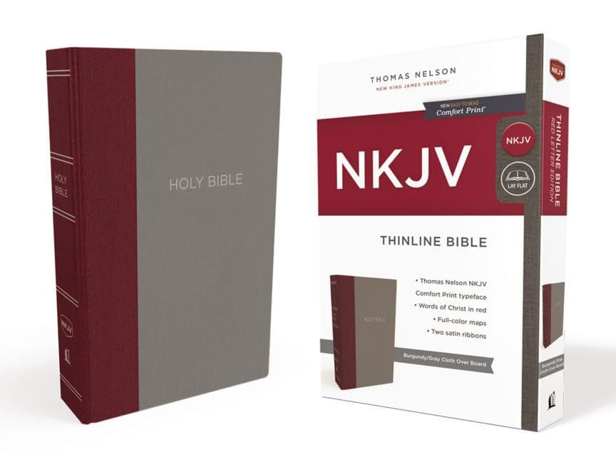 Thomas Nelson | Nkjv, thinline bible, standard print, cloth over board, burgundy/gray, red