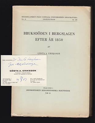 Eriksson, Gösta A | Bruksdöden i Bergslagen efter år 1850 : Med särskild hänsyn till Kolbäcksåns dalgång