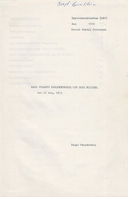 Grundström, Bengt | Karl Staaffs Karlskronatal och dess följder : den 21 dec. 1913