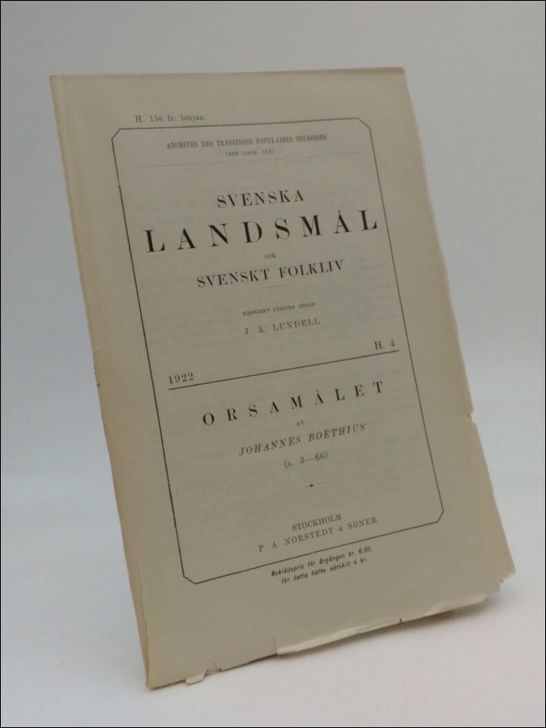 Lundell, J. A. | Svenska landsmål (H. 156) : och svenskt folkliv 1922 H.4