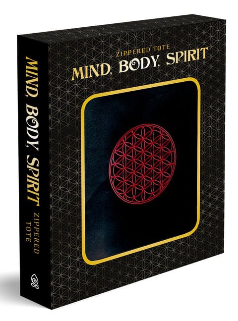 Feather, Red | Red Embroidered Flower of Life on Black Two-Handled Tote with Zipper