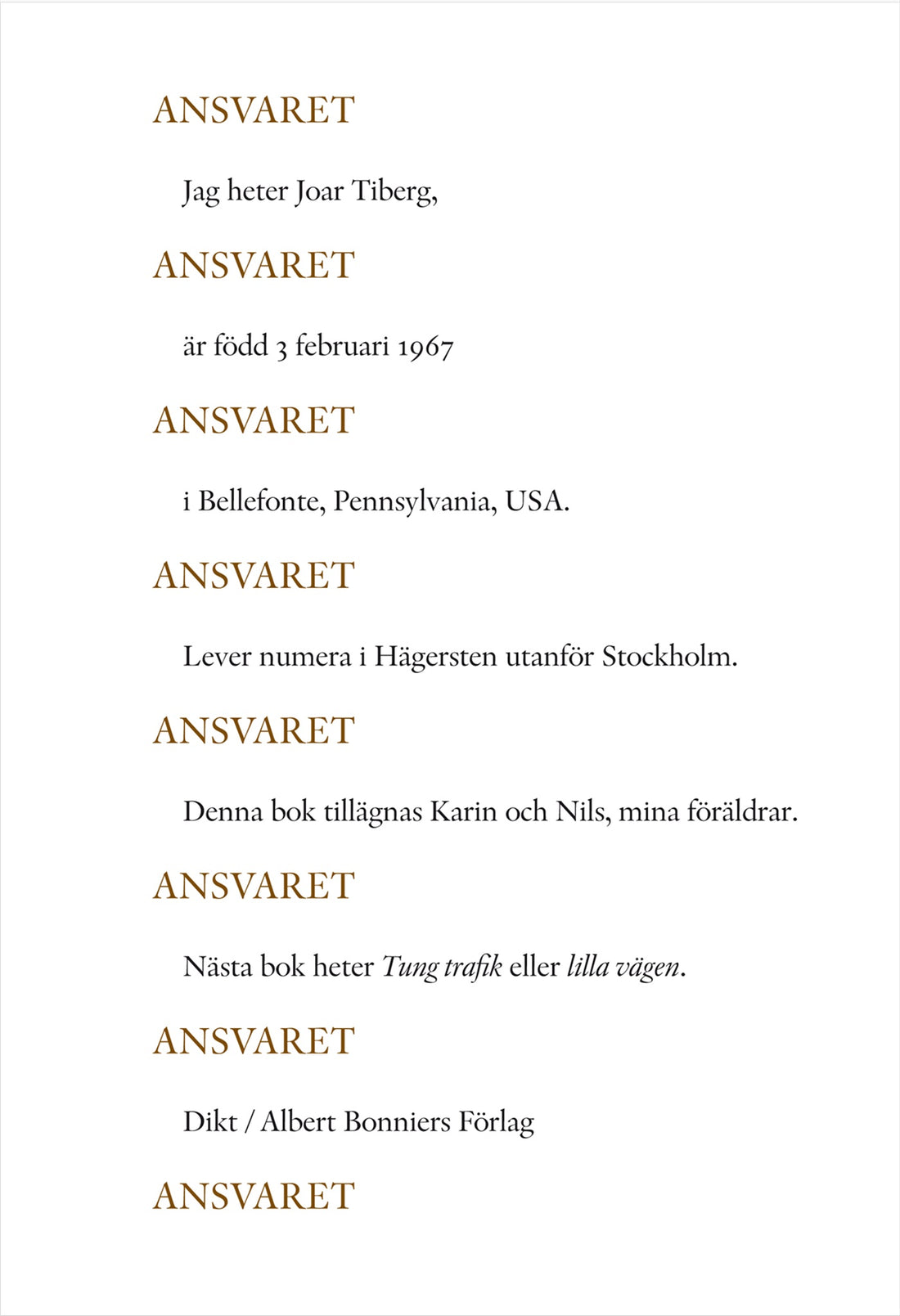 Boktips: Ansvaret Ansvaret Ansvaret Ansvaret av Tiberg, Joar