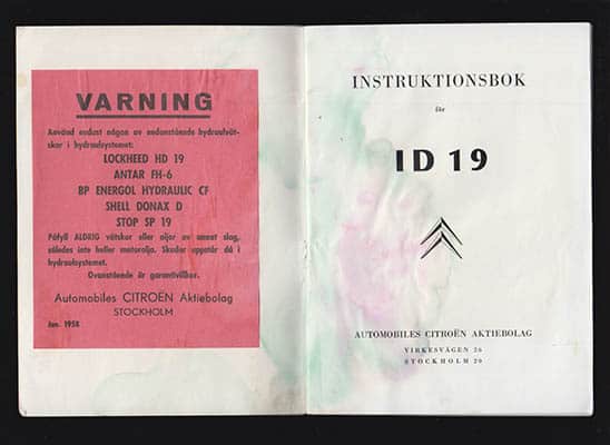 Automobiles Citroën Aktiebolag | Instruktionsbok för ID 19 : [Citroën]