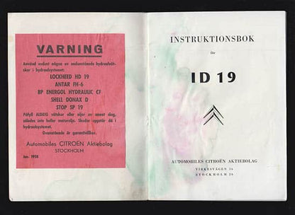 Automobiles Citroën Aktiebolag | Instruktionsbok för ID 19 : [Citroën]