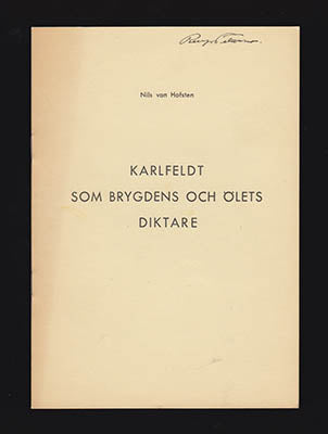 Hofsten, Nils von | Karlfeldt som brygdens och ölets diktare : [Karlfeldt, Erik Axel (1864-1931)]