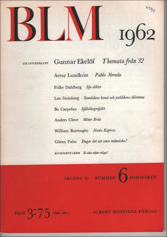 Bonniers Litterära Magasin | 1962 / 6 : Gunnar Ekelöf: Themata från 32