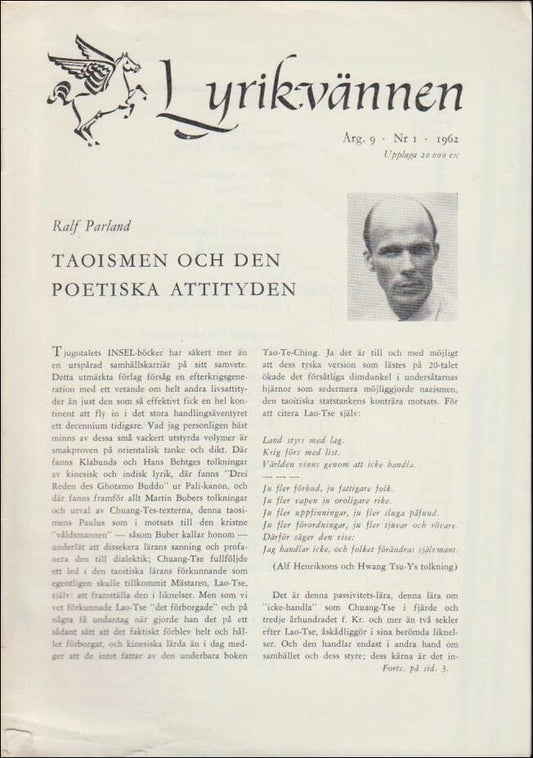 Lyrikvännen | 1962 / 1 : Taoismen och den poetiska attityden