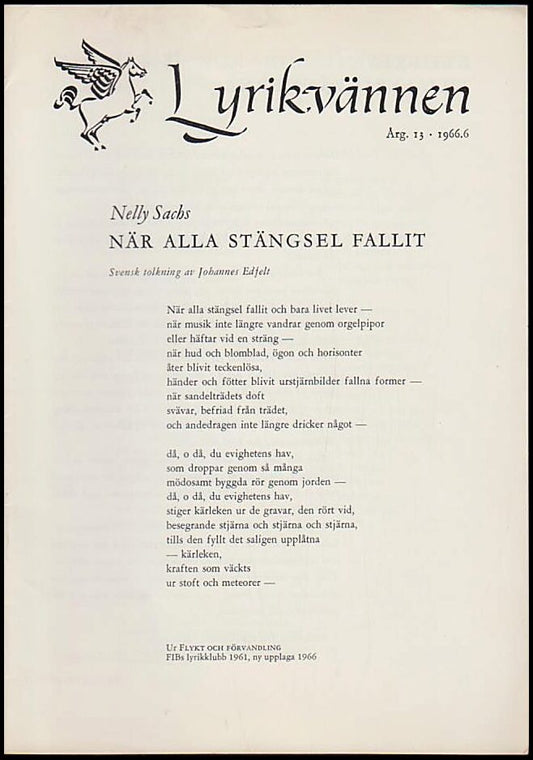 Lyrikvännen | 1966 / 6 : Nelly Sachs När alla stängsel fallit