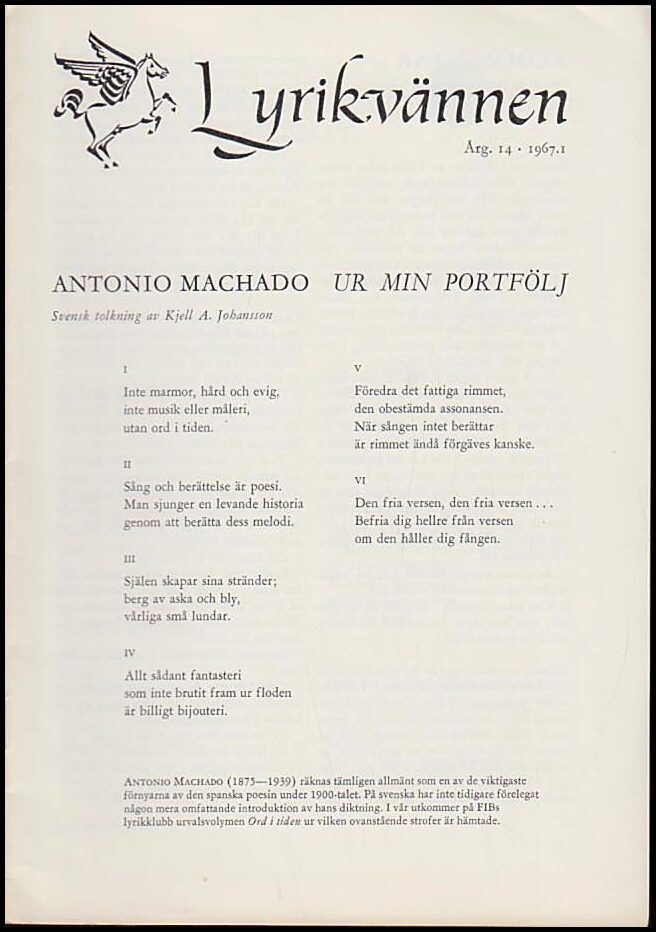 Lyrikvännen | 1967 / 1 : Antonio Machado, ur min portfölj