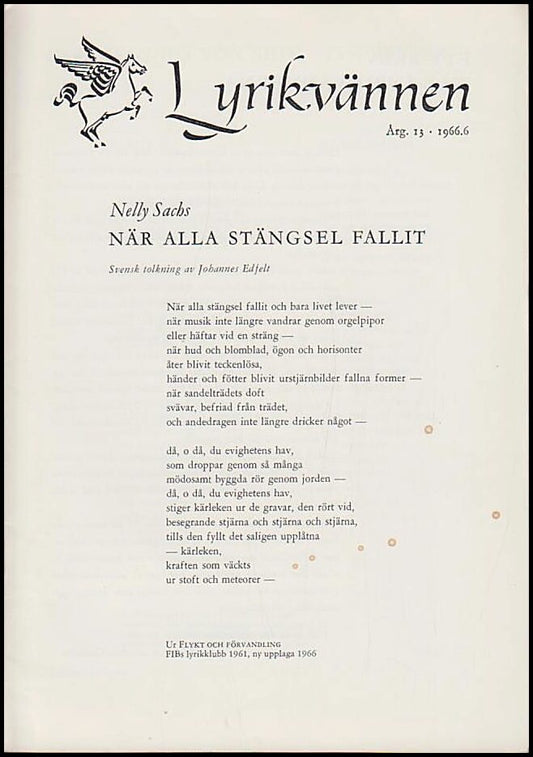 Lyrikvännen | 1966 / 6 : Nelly Sachs