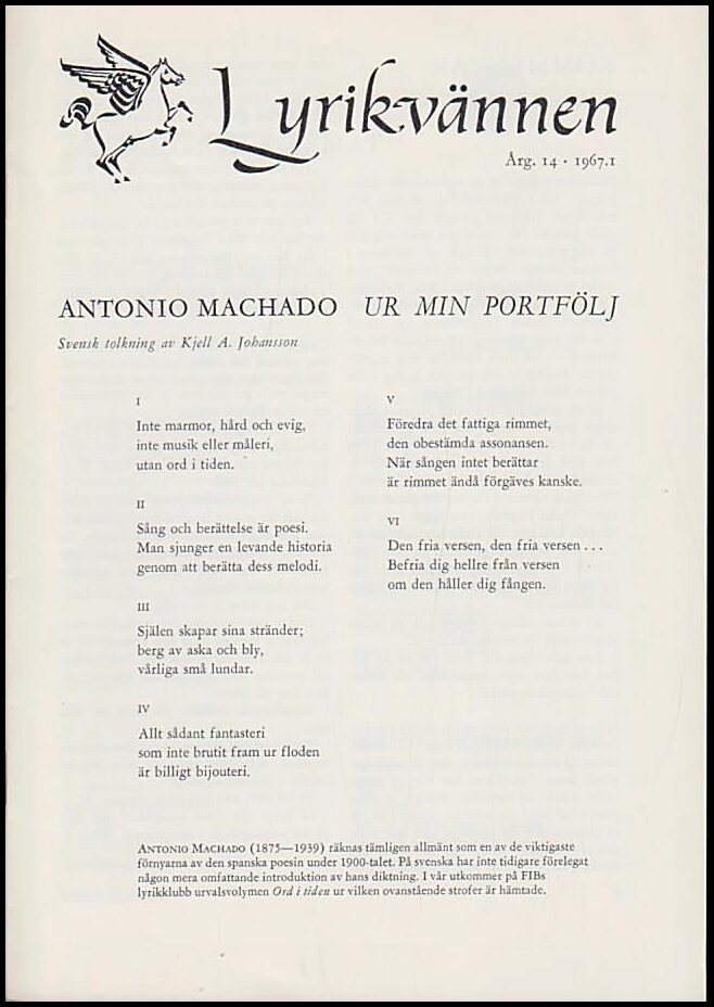 Lyrikvännen | 1967 / 1 : Antonio Machado