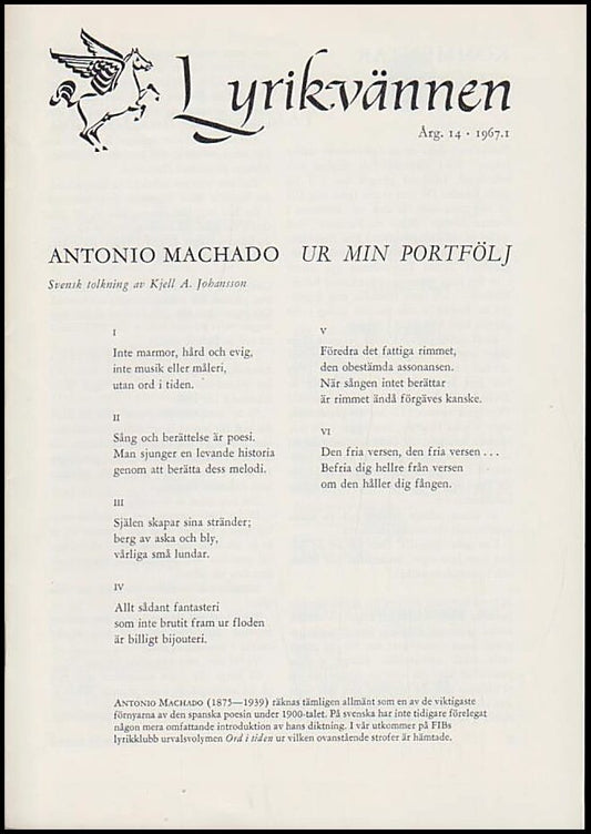 Lyrikvännen | 1967 / 1 : Antonio Machado