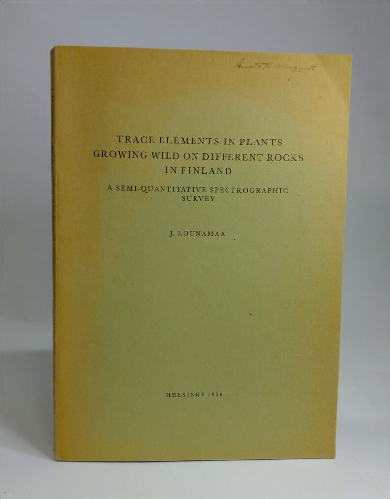 Lounamaa, J. | Trace elements in plants growing wild on different rocks in Finland : A semi-quantitative spectrographic ...