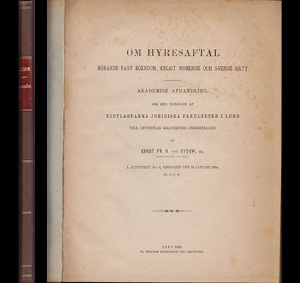 Sydow, Ernst Fr. N. von (Ernst Fredrik Nicolaus von) | Om hyresaftal : rörande fast egendom, enligt romersk och svensk rätt