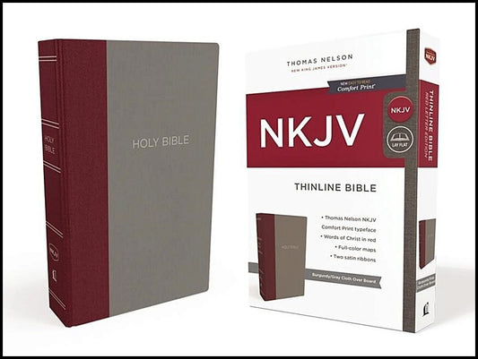 Thomas Nelson | Nkjv, thinline bible, standard print, cloth over board, burgundy/gray, red