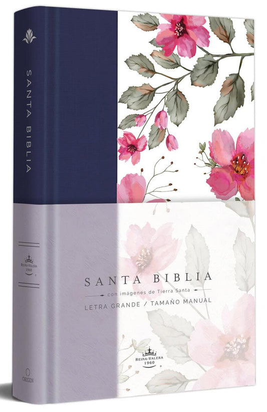 Reina Valera Revisada 1960 | Biblia RVR 1960 letra grande. Tapa dura tela azul púrpura con flores tamaño manu al / Bible...