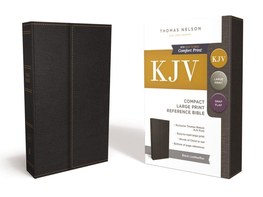 Thomas Nelson | Kjv, reference bible, compact, large print, snapflap leather-look, black, r