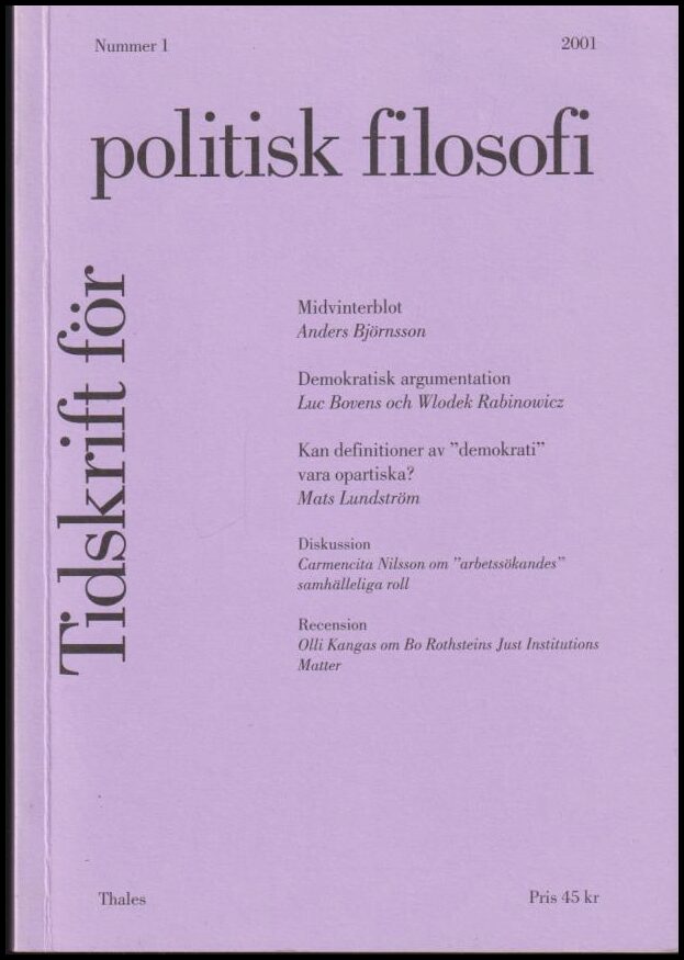 Tidskrift för politisk filosofi | 2001 / 1 : Demokrati