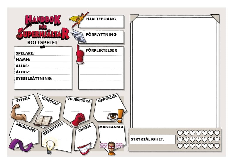 Lehto, Daniel | Handbok för superhjältar : Rollspelet. Rollformulärsblock