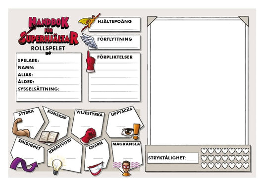 Lehto, Daniel | Handbok för superhjältar : Rollspelet. Rollformulärsblock