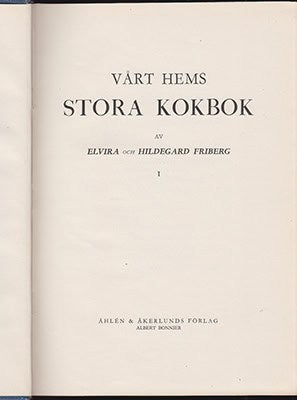 Friberg, Elvira | Friberg, Hildegard | Vårt hems stora kokbok : Del I-IV (komplett)