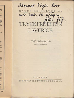 Rönblom, Hans-Krister | Tryckfriheten i Sverige