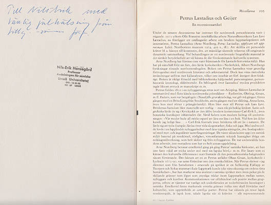 Fjellström, Phebe | Petrus Læstadius och Geijer : En recensionsartikel [Læstadius, Petrus (1802-1841) - Geijer, E. G. (E...