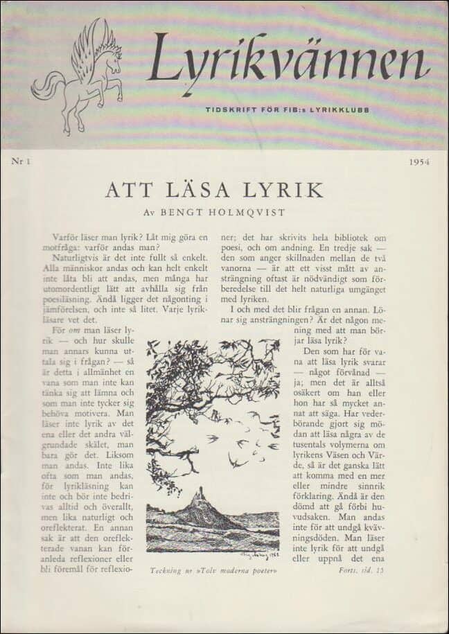 Lyrikvännen | 1954 / 1 : Om FIB:s lyrikklubb, Presentation av Birger Sjöberg, liten portion poetik