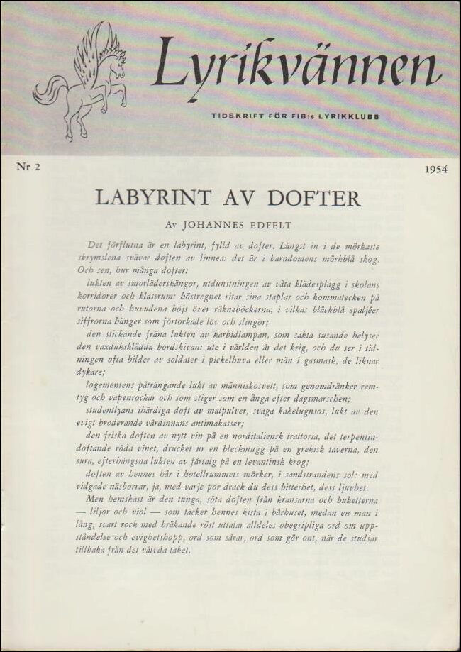Lyrikvännen | 1954 / 2 : Labyrint av dofter, om Dan Andersson och presentation av Werner Aspenström