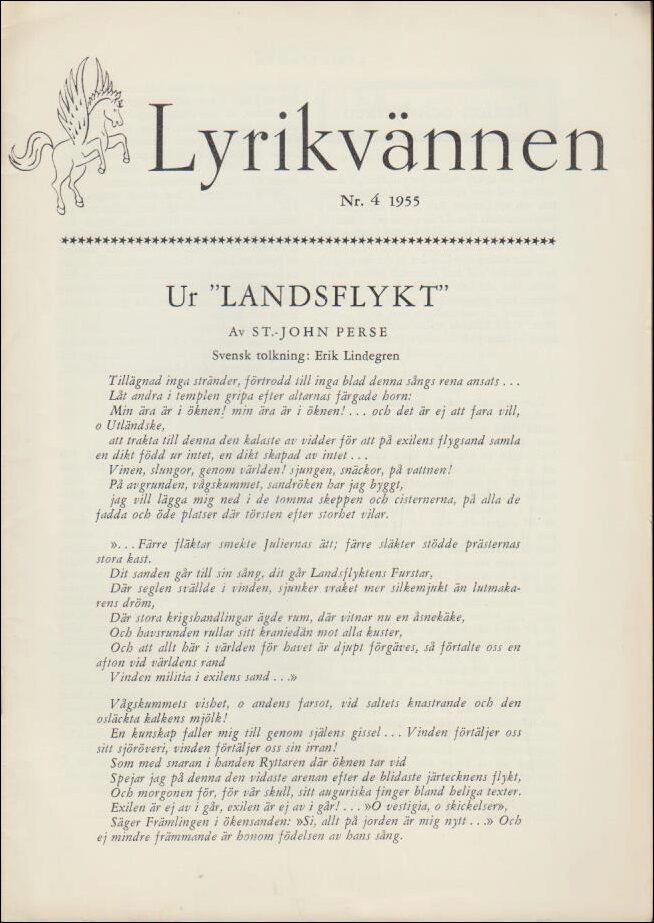 Lyrikvännen | 1955 / 4 : Om Bert Brecht, från Södergran till 50-talet och om Atterbom