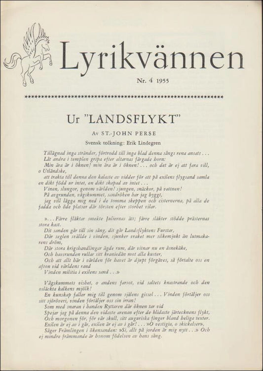 Lyrikvännen | 1955 / 4 : Om Bert Brecht, från Södergran till 50-talet och om Atterbom