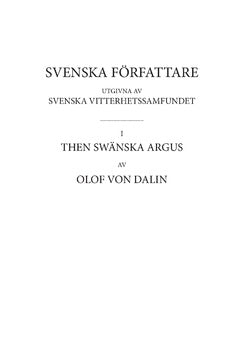 Dalin, Olof von | Then Swänska Argus. Första delen