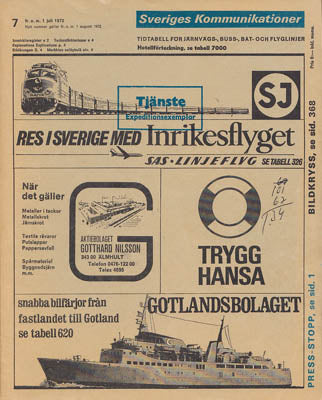 Sveriges Kommunikationer 7 from 1 juli 1972 : Tidtabell för järnvägs-, buss-, båt- och flygtider