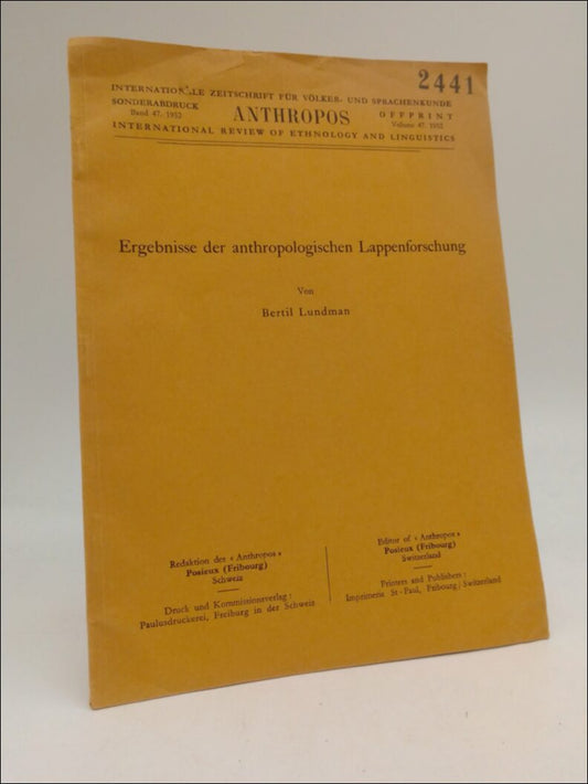 Lundman, Bertil | Ergebnisse der anthropologischen Lappenforschung
