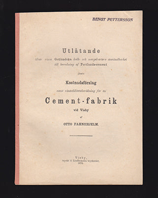 Fahnehjelm, Otto (Bernhard Otto, 1846-1911) | Utlåtande öfver vissa Gotländska kalk-och mergelarters användbarhet till b...