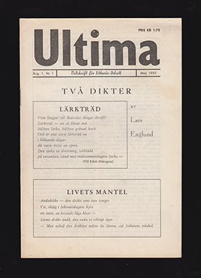 Frick, Lennart [red.] | Ultima : Tidskrift för litterär debatt Nr 1 Årg. 1 Maj 1957 (första numret av fyra)