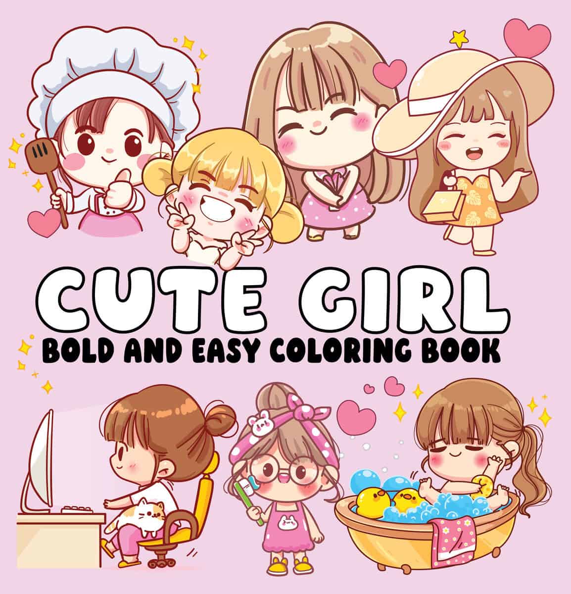Cute Girl Bold and Easy Coloring Book