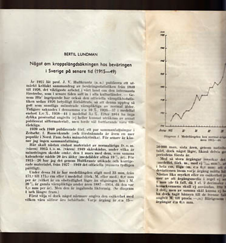 Lundman, Bertil | Något om kroppslängdsökningen hos beväringen i Sverige på senare tid (1915-49)