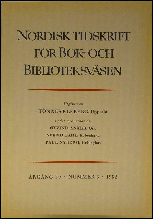Nordisk tidskrift för bok- och biblioteksväsen | 1952 / 3