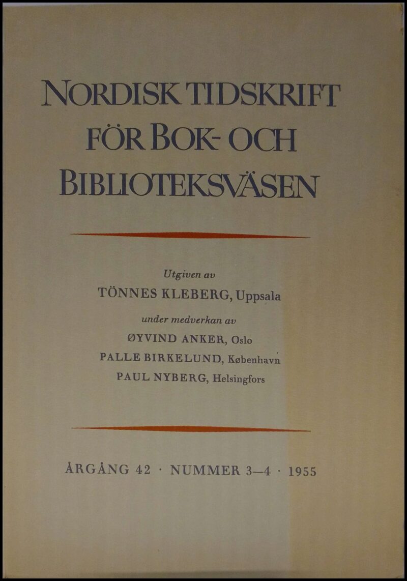 Nordisk tidskrift för bok- och biblioteksväsen | 1955 / 3-4