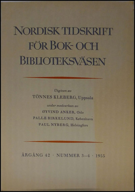 Nordisk tidskrift för bok- och biblioteksväsen | 1955 / 3-4