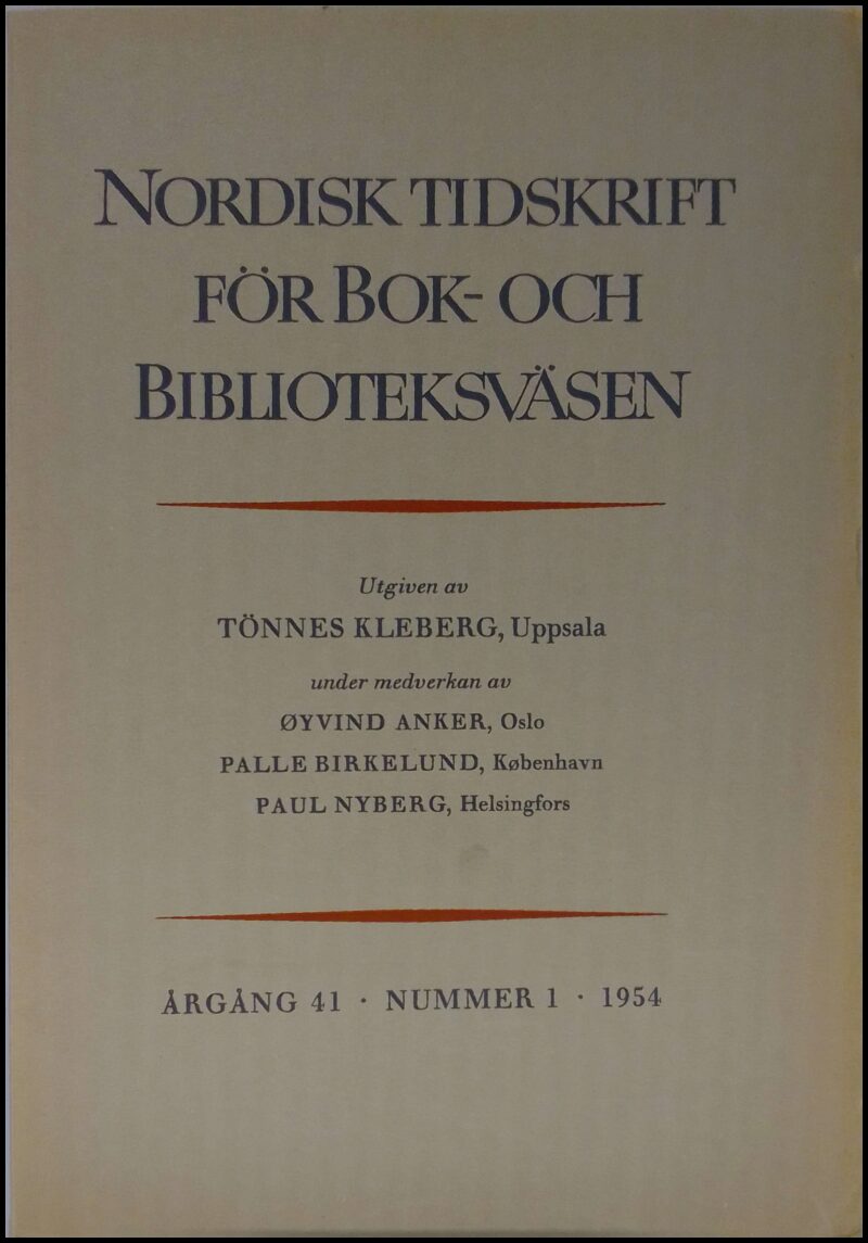 Nordisk tidskrift för bok- och biblioteksväsen | 1954 / 1