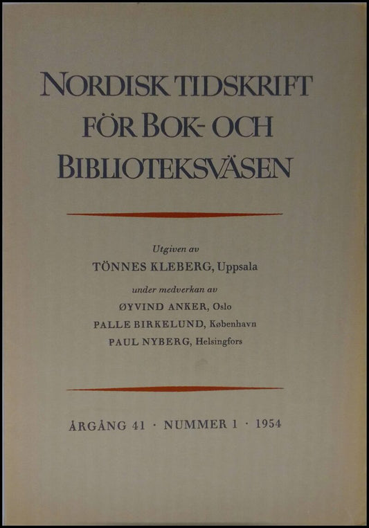 Nordisk tidskrift för bok- och biblioteksväsen | 1954 / 1