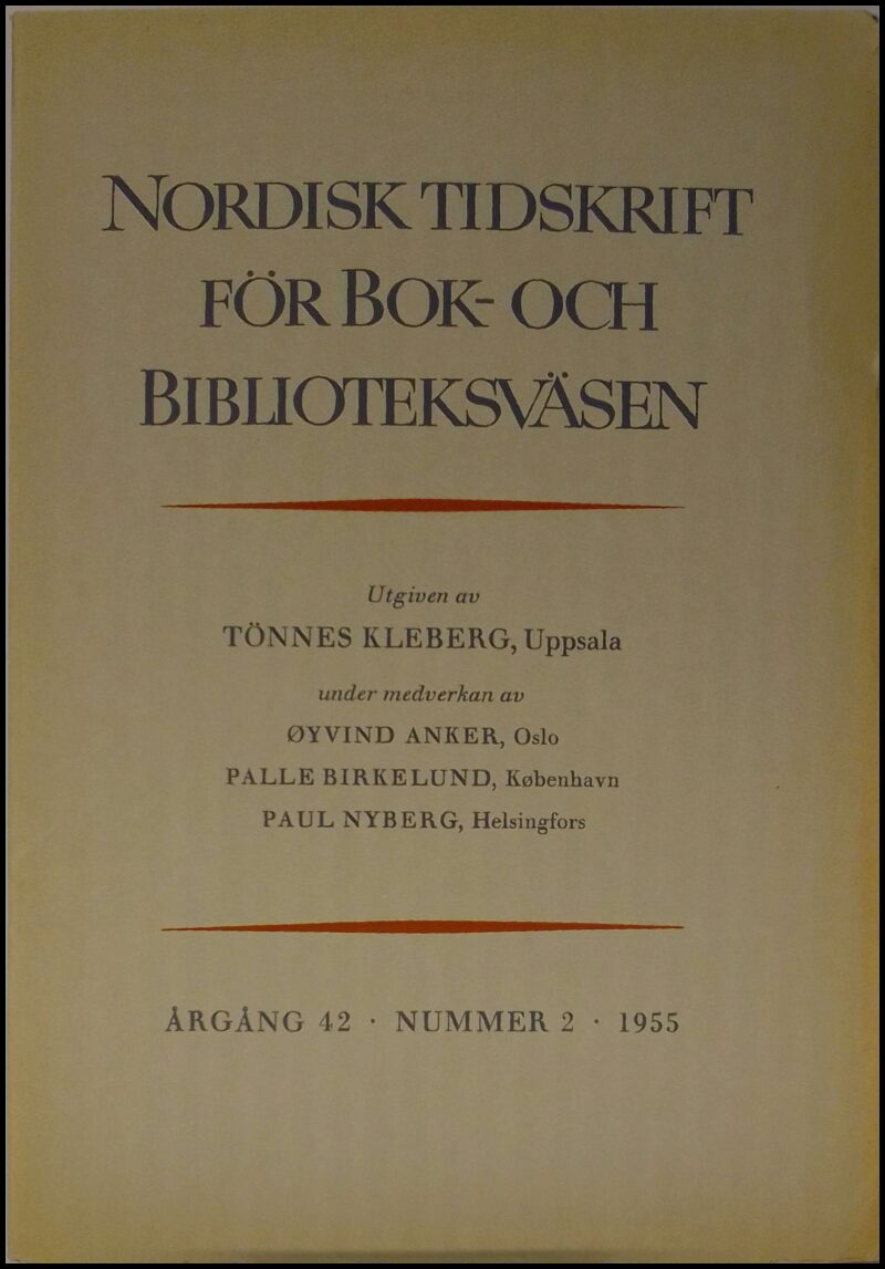 Nordisk tidskrift för bok- och biblioteksväsen | 1955 / 2