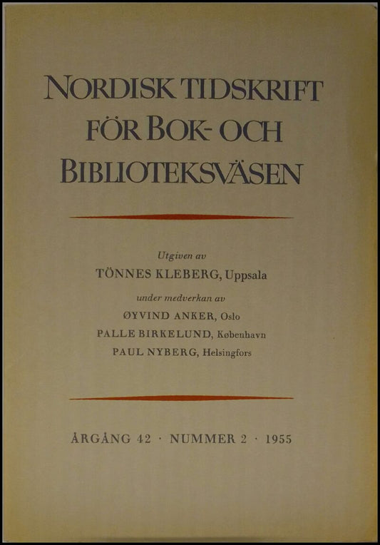 Nordisk tidskrift för bok- och biblioteksväsen | 1955 / 2