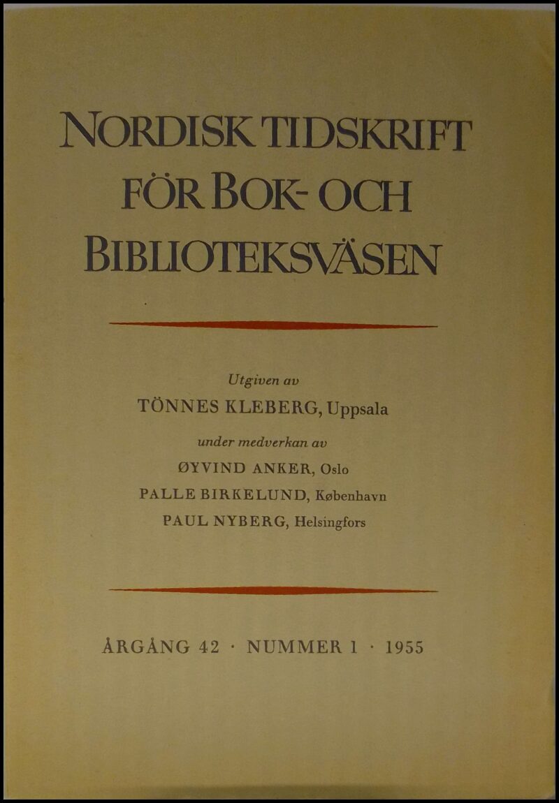 Nordisk tidskrift för bok- och biblioteksväsen | 1955 / 1