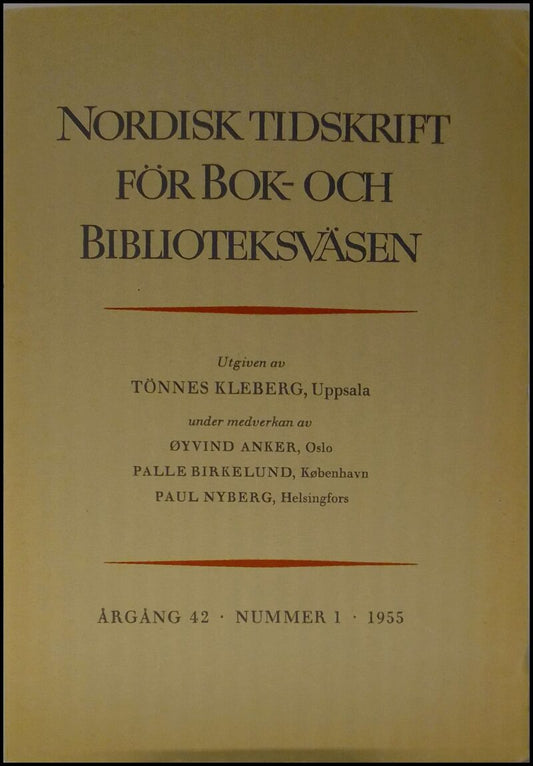 Nordisk tidskrift för bok- och biblioteksväsen | 1955 / 1