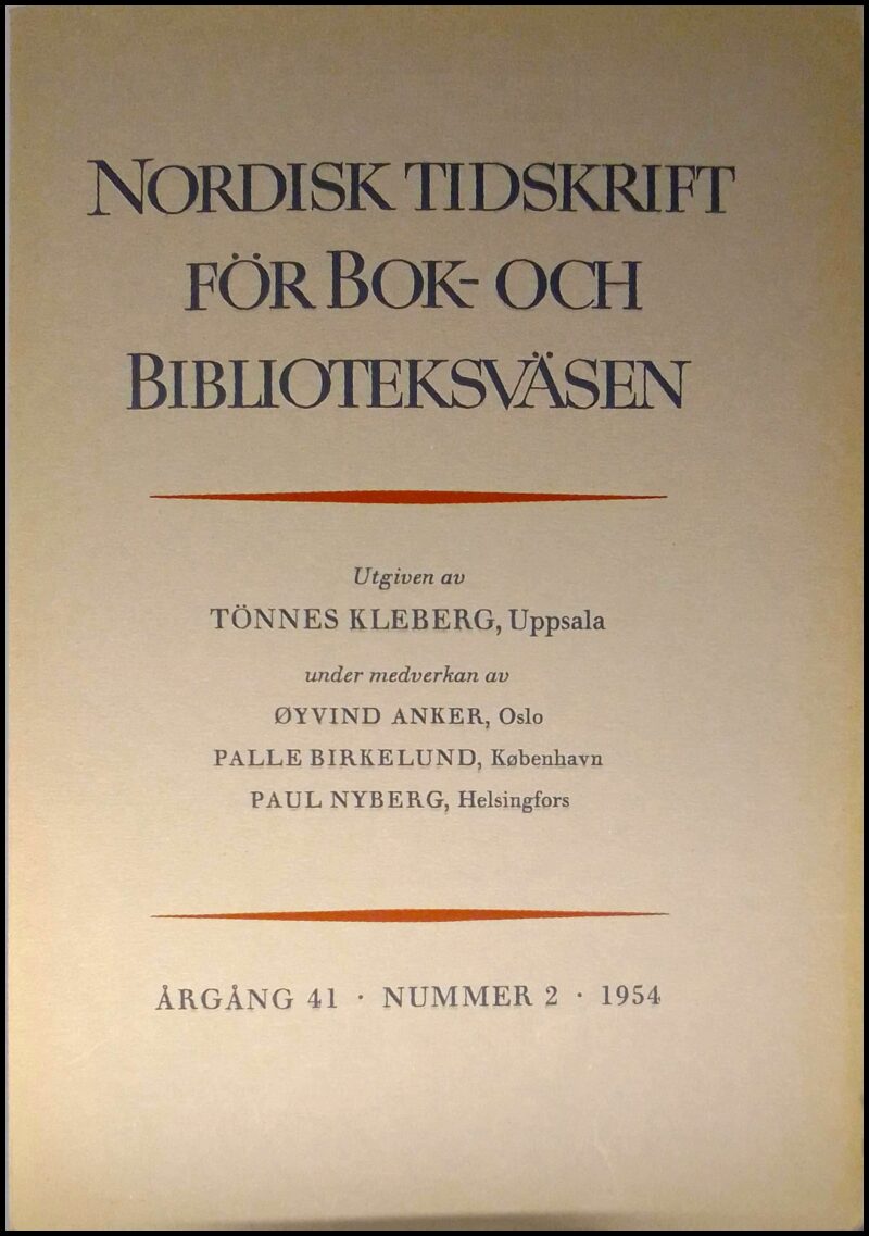 Nordisk tidskrift för bok- och biblioteksväsen | 1954 / 2