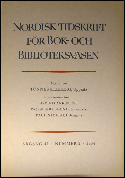 Nordisk tidskrift för bok- och biblioteksväsen | 1954 / 2